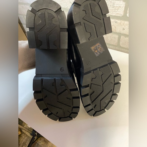 Black Chunky Platform Loafers with Chain Accent - Picture 6 of 8